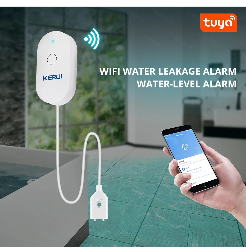 KERUI WiFi Watersensor Smart Home Keuken Waterlekdetector Tuya APP Monitoring van lekken Telefoonmelding Beveiligingsalarm