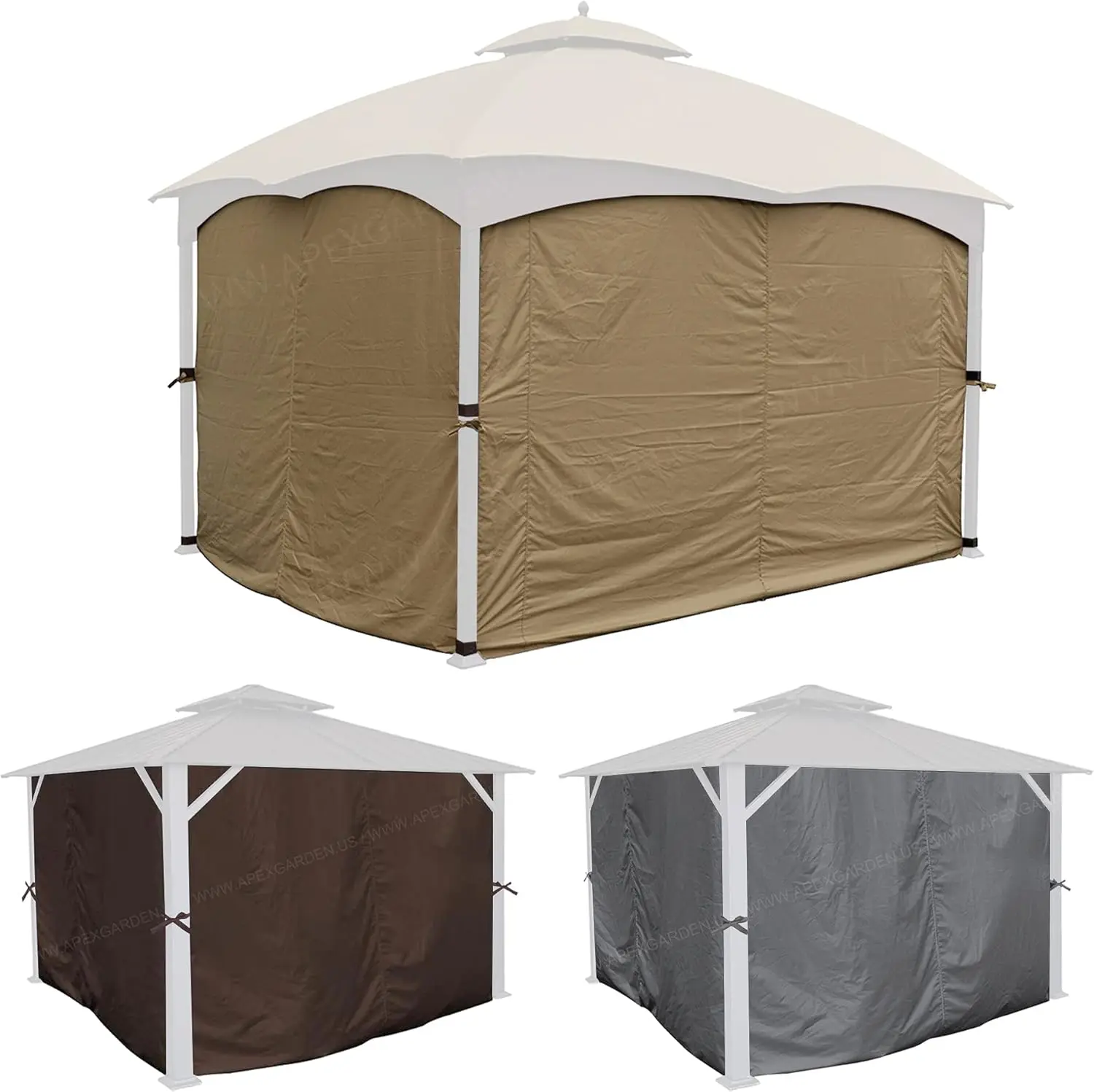 Four-Side Privacy Side Wall Curtain Set For 10-Ft X 12-Ft Gazebo (Beige)