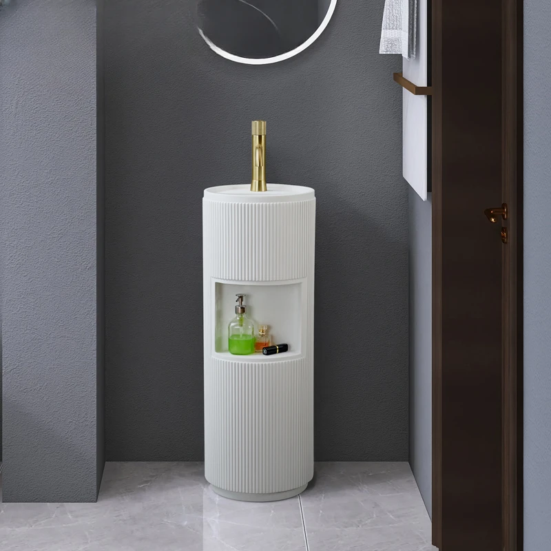 Integrated circular column-type washbasin small balcony bathroom floor-standing art washbasin small-sized washstand