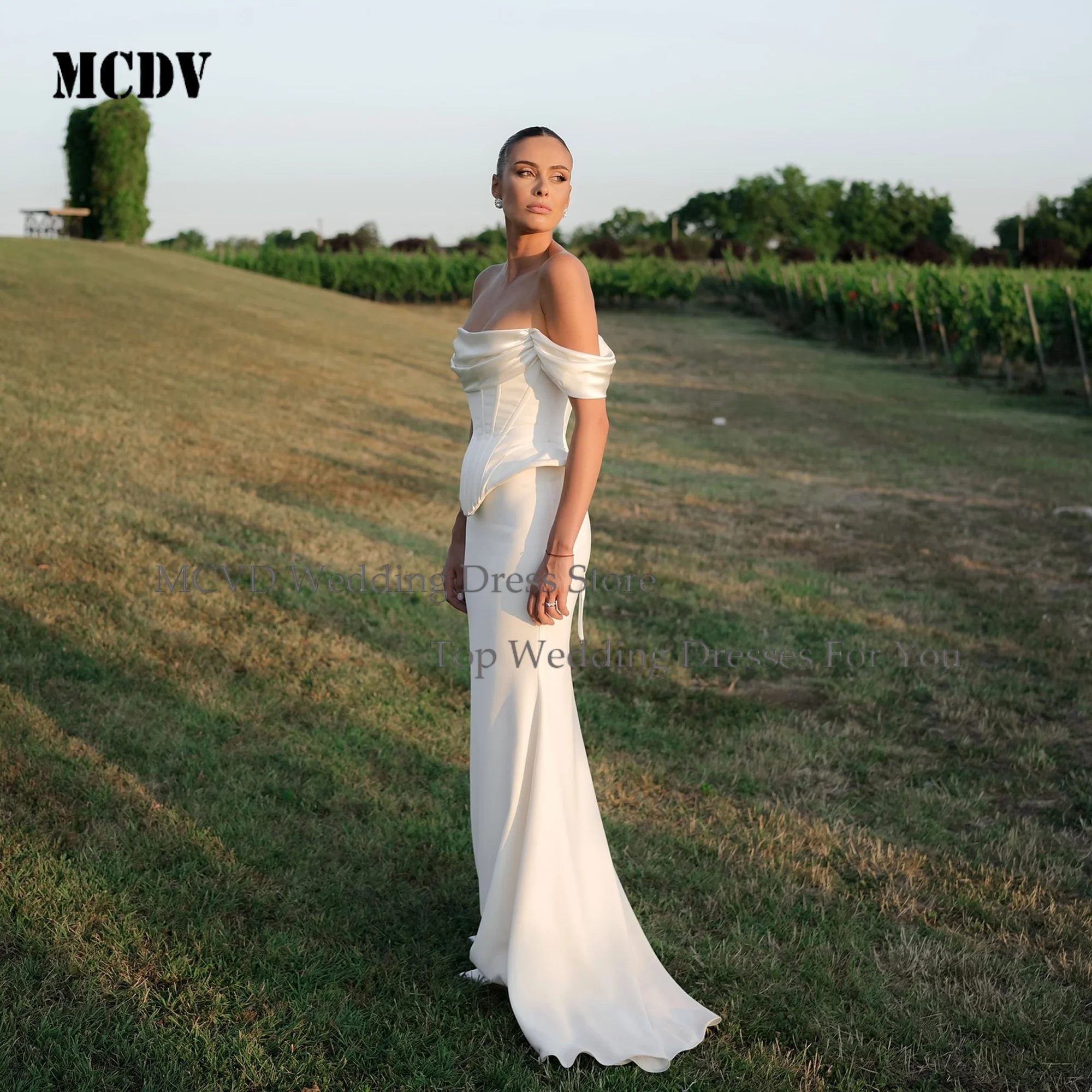 

Civil Satin Wedding Dresses 2026 Off Shoulder Mermaid Corset Engagement Dress Simple vestido de novia boda civil Customized