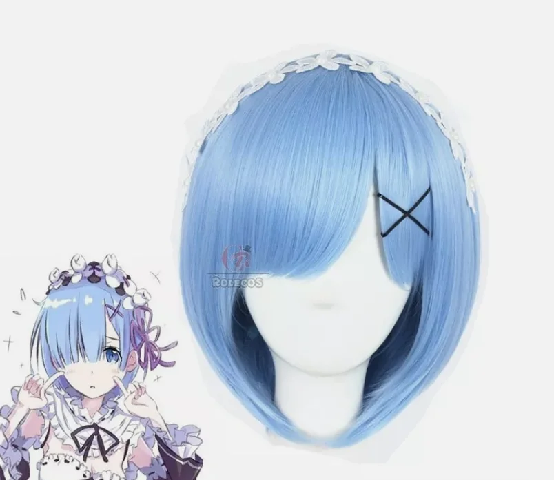 Starting Life in Another World Rem Anime Cosplay Wig Short Blue Bob Wig