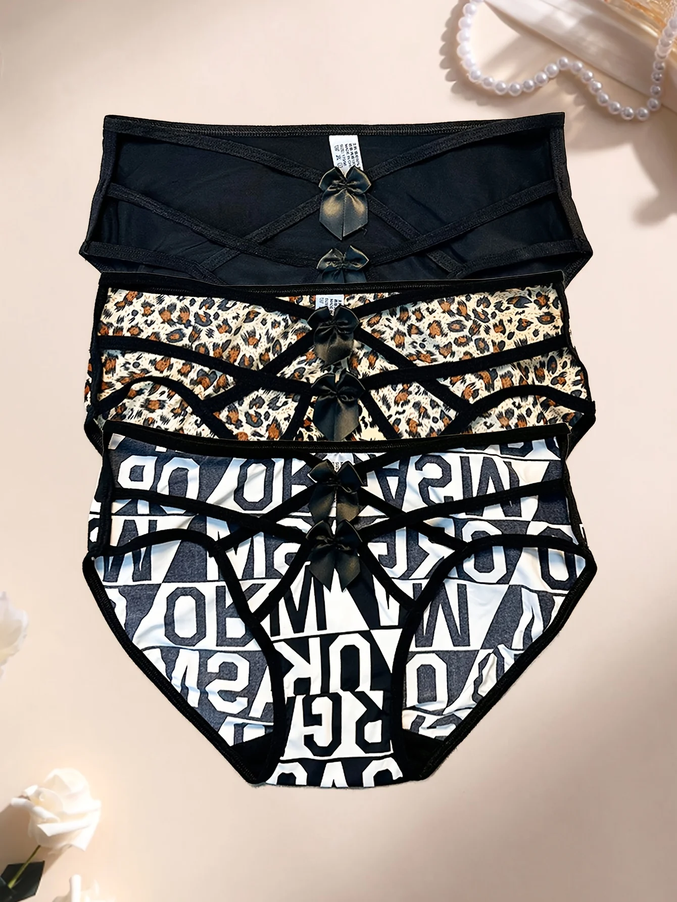 3PCS Women's Panties Briefs with Butterfly Bow, Leopard & Zebra Letter Prints, Ultra Soft & Comfortable Low Waist Panties, Ldeal