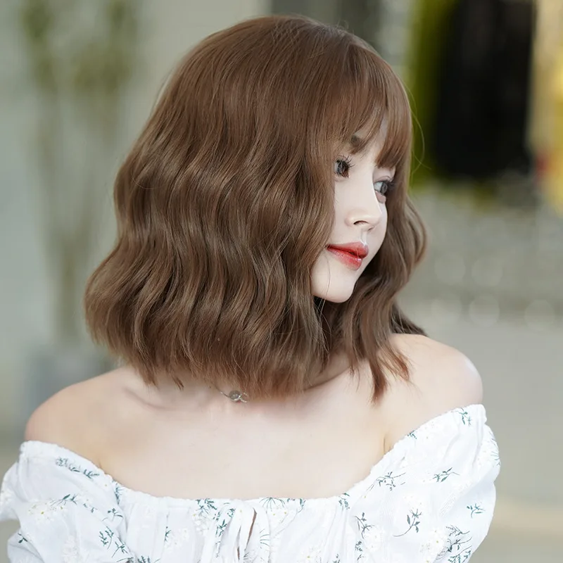 クリアランスセール: 14 インチの水の波紋、前髪付き、自然な人工毛、女性の日常パーティー、ハロウィン、ロリータウィッグに最適