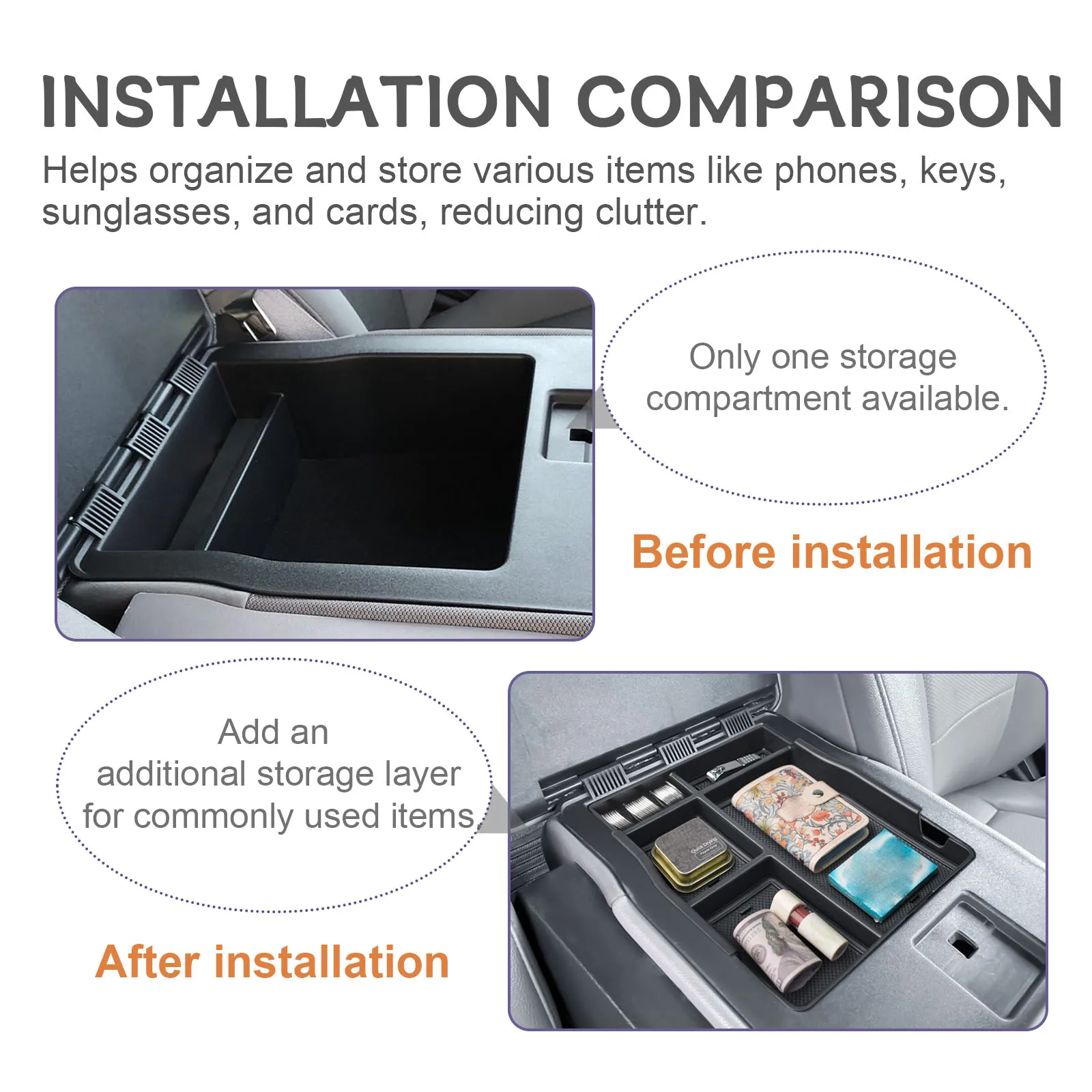 منظم المقعد المركزي الأمامي لـ 2017-2024 2025 Ford F150 F250 F350 F450 ملحقات القفز مسند ذراع المقعد تخزين صندوق إدراج صينية