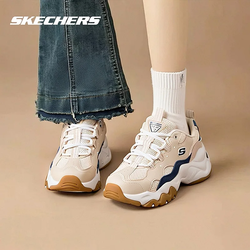 Skechers 149094 TNV Womens D Lites 3.0 Panda Platform Sneakers Brown Navy Comfort Walking Couple Shoes