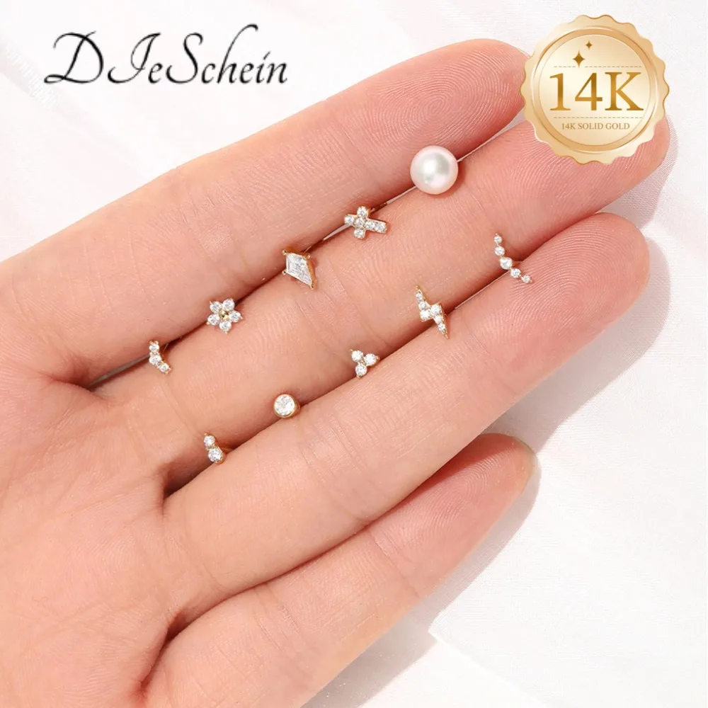 DIeSchein 14K Solid Gold CZ Cartilage Earring for Women Helix Daith Tragus Septum Clicker Hoop Hypoallergenic Piercing Jewelry - view 2