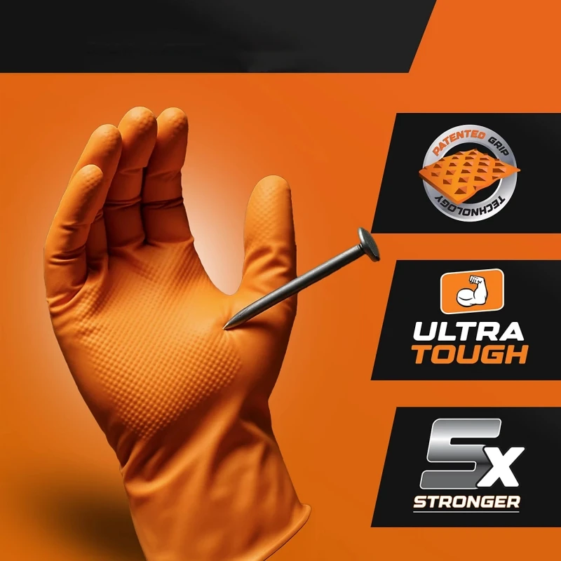 8Mil Heavy Duty Orange Nitrile Disposable Gloves Industrial 