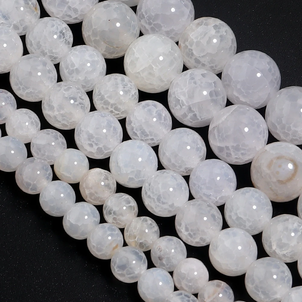 6 8 10 مللي متر العقيق الطبيعي حجر الخرز الأبيض الجليد زهرة مستديرة أحجار كريمة مفكوكة حبة لصنع المجوهرات عقد دي اي واي سوار النتائج #5