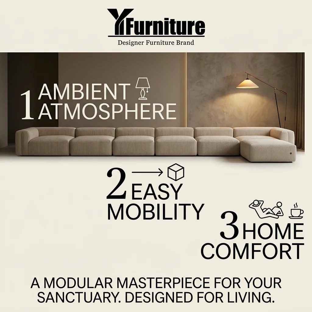 Light Luxury Modern L-Shape Sectional Sofa Set Boneless Design Vacuum Pack Villa Use Comfortable Fabric