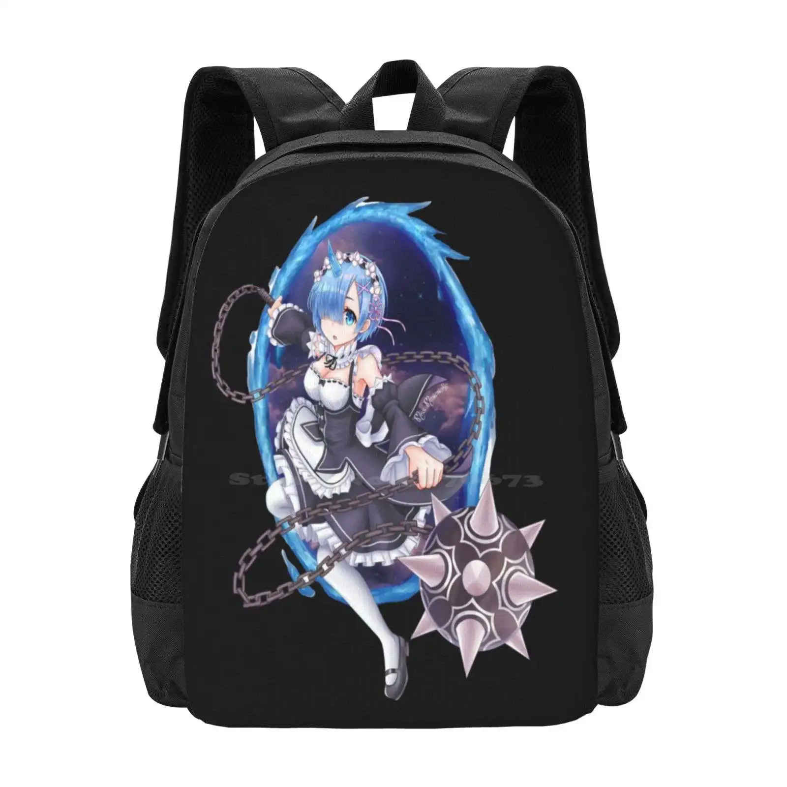 Rem ( Re Zero ) Pattern Design Laptop Travel School Bags Rem Re Zero Figure Rem Re Zero Wallpaper Rem Re Zero Cosplay Rem Re