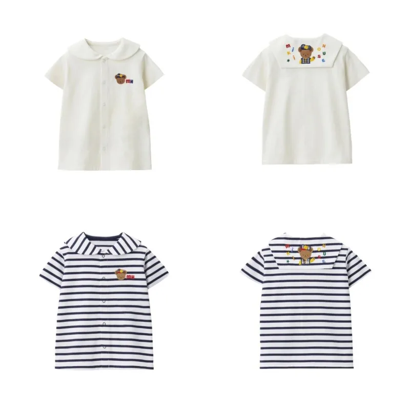 

Kids Short Sleeve Shirts Boys Shirt Girls Cute Stripe Tops Korean Blouses White Blouse Baby Clothes Camisas Boys Clothing