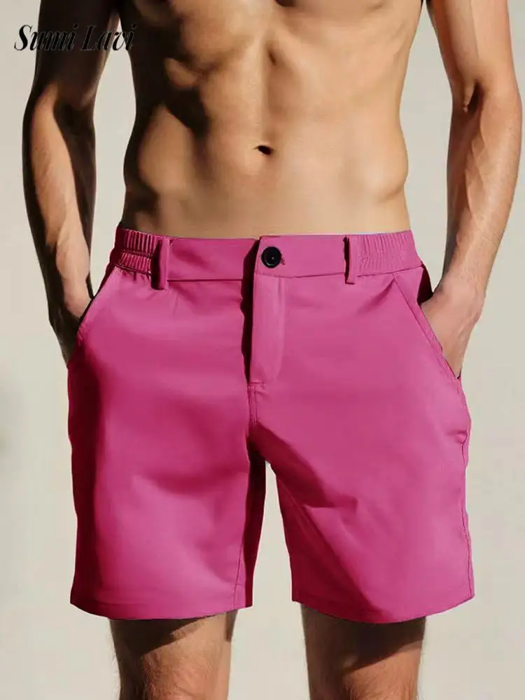 

2026 Spring Summer Daily Leisure Mens Shorts Vintage Solid Color Simple Elastic Slim Bottoms For Men Casual Straight Short Pant