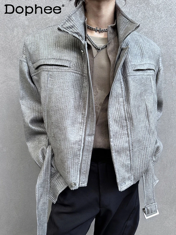 

Men's Trend Zipper Motorcycle Jackets Men's 2025 Autumn New Handsome Tooling Jackets Masculinity Long Sleeve Loose Comfort Coats