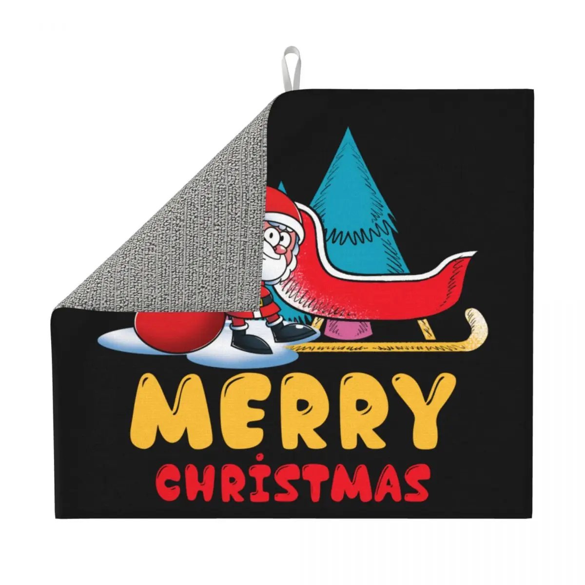 Funny Cartoon Santa Claus Dish Drying Pad Custom Absorbent Merry Christmas Snowboarding Microfiber Fast Dry Drainer Mats