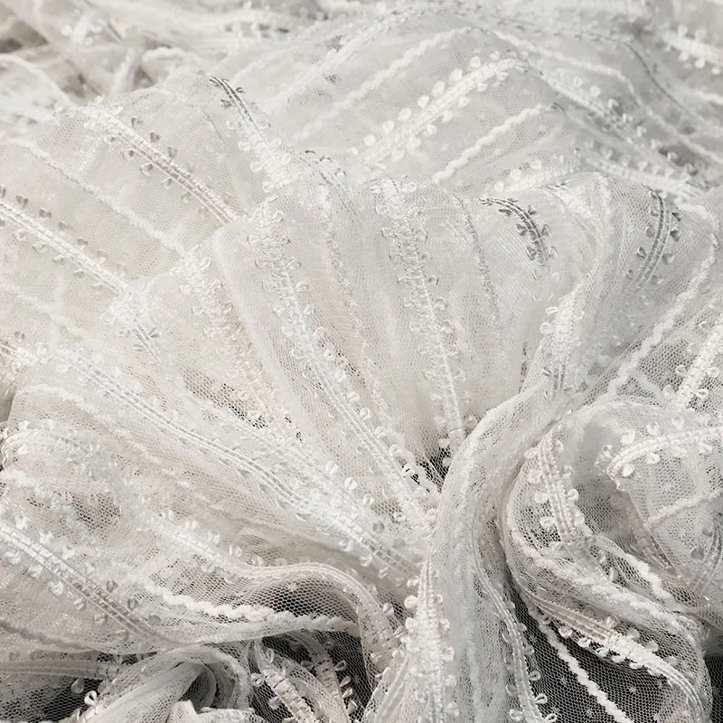 Striped Mesh Embroidered Lace Fabric for Fashion Wedding Dresses Designer Fabrics  Sewing Accessories