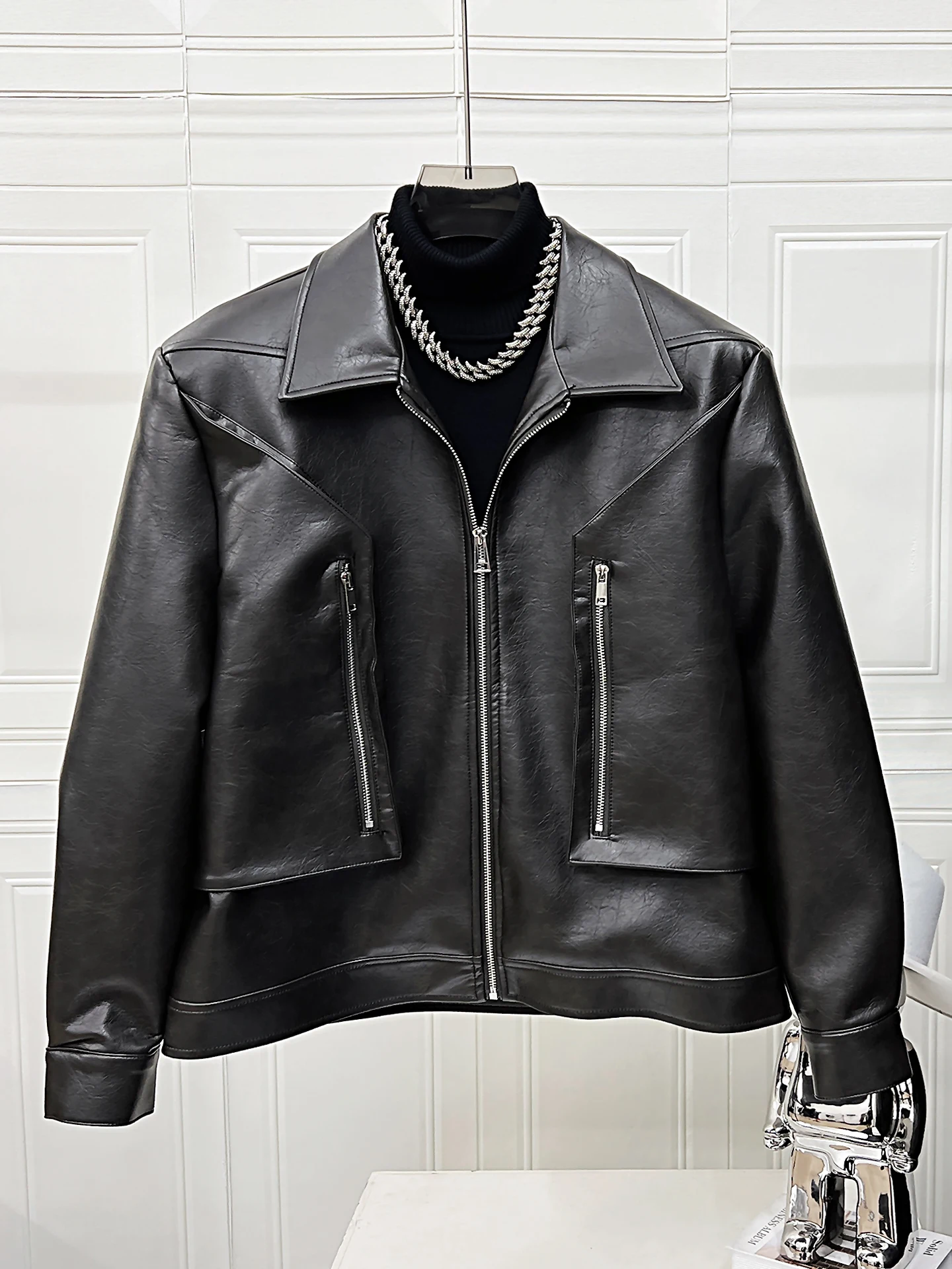 

Мужское байкерское пальто из искусственной кожи Sli Bla с коротким воротником, модное осеннее новое поступление, молодежная повседневная одежда