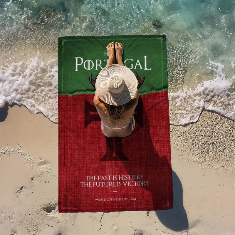 Customize Power Portugal Poster Pattern Beach Towel, Super Absorbent Beach Towel, Comfortable and Practical Quick-Dry Swimming T