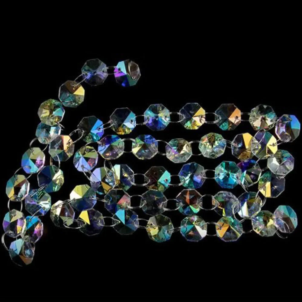 16.5FT/5M 14mm Octagonal Crystal Beads AB Color Colourful DIY Chain Wedding Party Curtain Christmas Hanging Ornaments Decor
