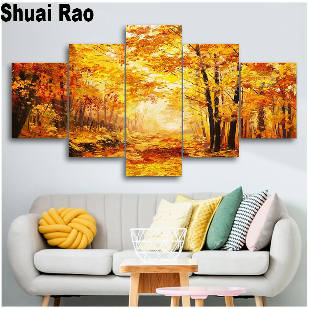 Autumn woods landscape 5pcs pictures 5d diy diamond painting full novelty 2020 mosaic art diamond embroidery new hot home decor,