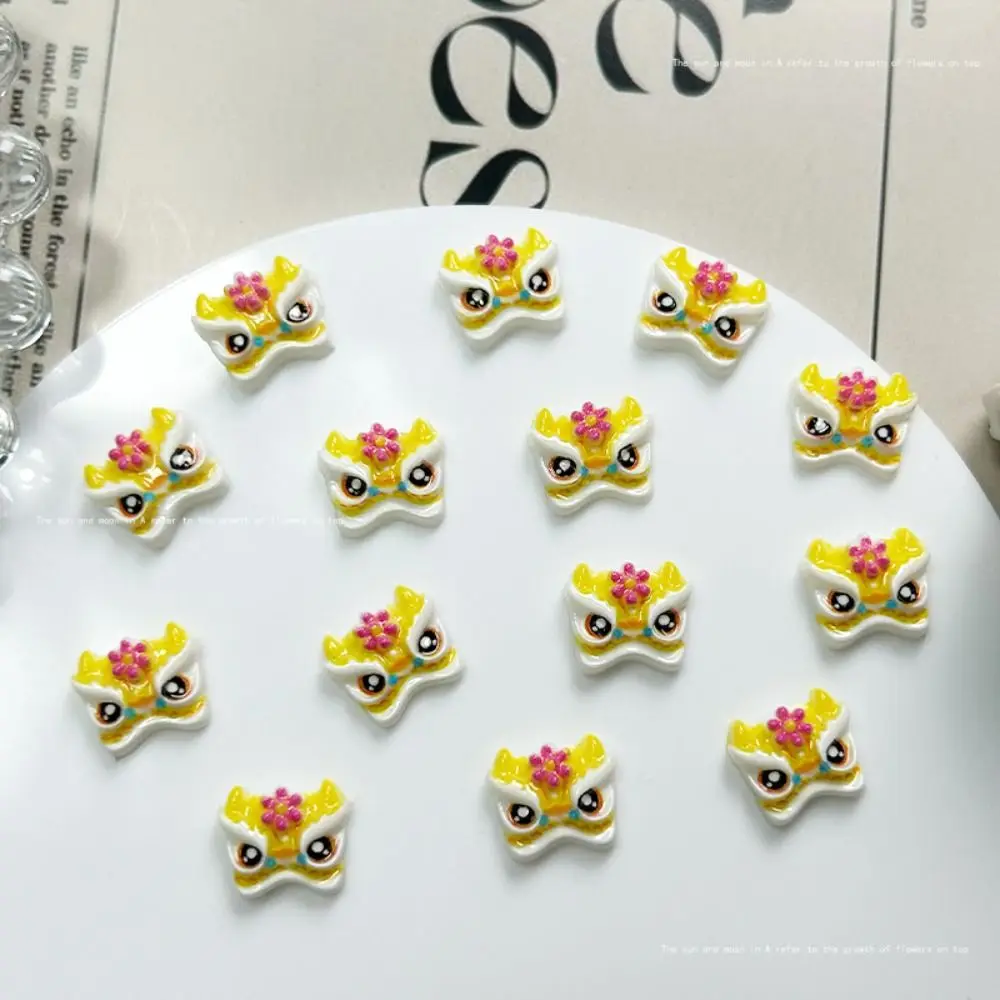 50 pcs/bag 3D Luminous Resin Tide Lion Nail Ornament Cute Cartoon Chinese Lion Dance Nail Charms Manicure Jewelry National