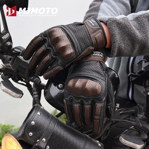 Imagen 2 del producto Guantes de cuero Vintage para motocicleta, certificación CE, guantes de carreras de Moto perforados de verano, guantes de Moto para Motocross con pantalla táctil