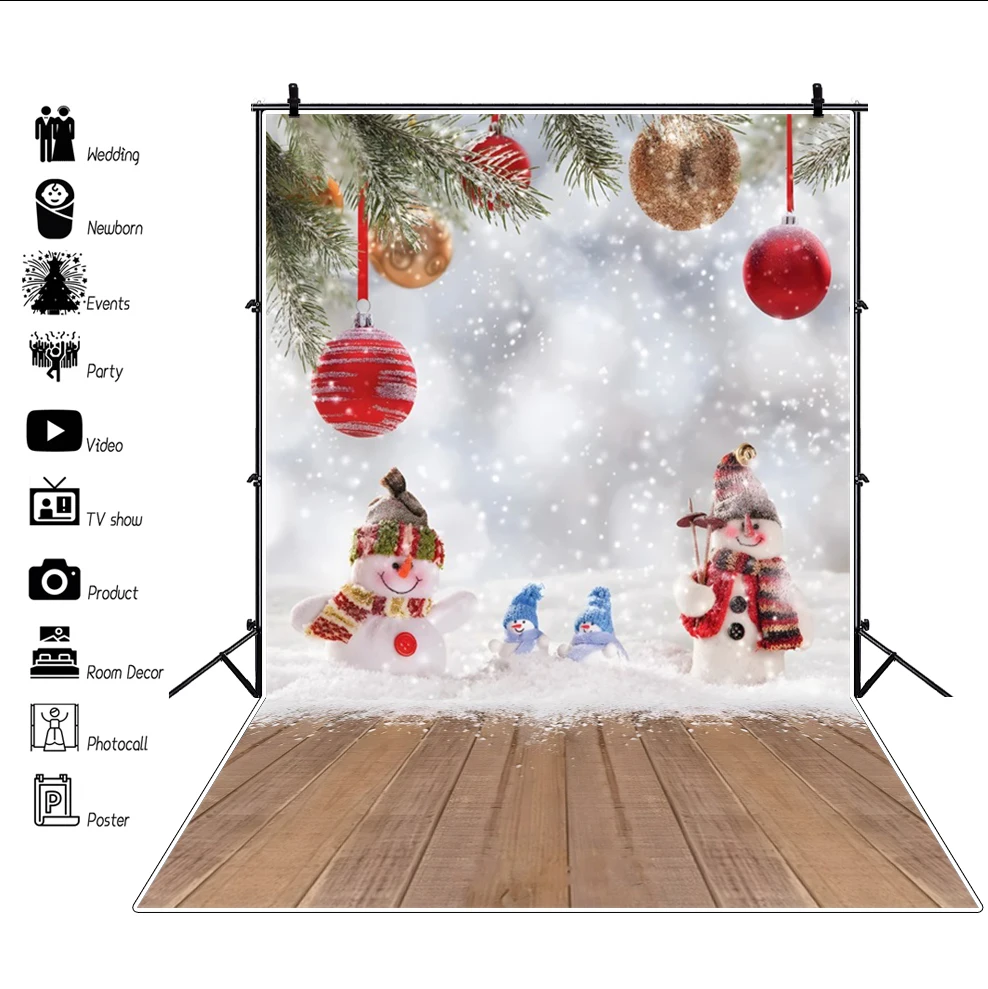 Christmas Backdrop for Photography Xmas Tree Toys Window Winter Snow Wood Floor Baby Portrait Family Party Photo Background