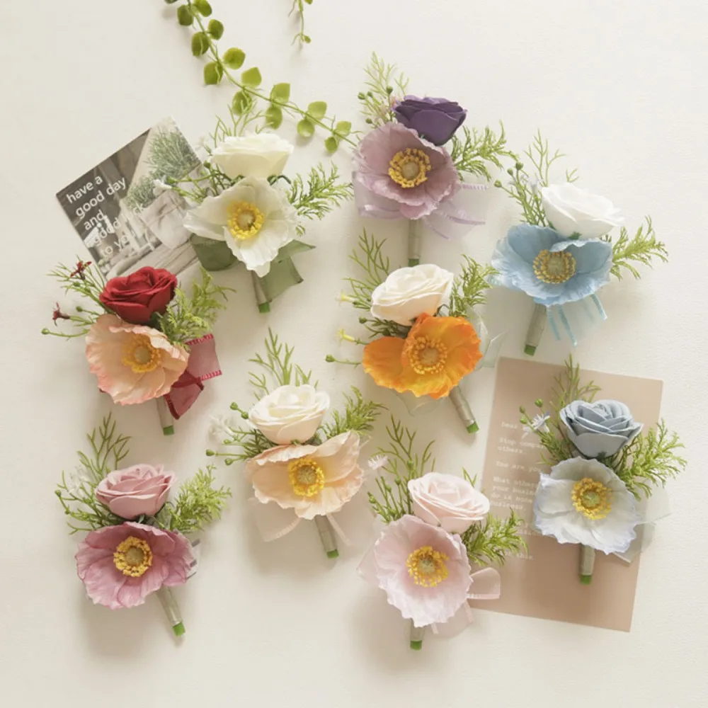 

Multicolor Silk Flower Boutonnieres for Groom Bridal Wrist Corsage Wedding Accessories Wedding Ceremony Party