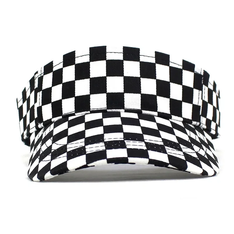 Summer Cotton Black and White Plaid Visors Adjustable Sun Protection Cap For Men and Women 04