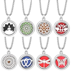 New 20mm Various Patterns Insert Perfume Pad Locket Stainless Steel Aromatherapy Pendant Necklace Essential Oil Diffuser Jewelry