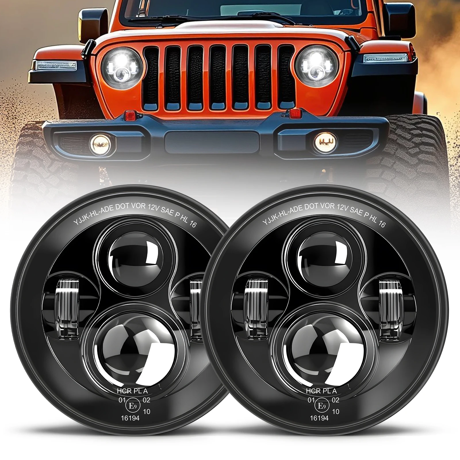 BraveWAY 7-Zoll Runde LED-Scheinwerfer mit Fern-/Abblendlicht, Projektorlinse, 6000K Weiß, IP68 für Wrangler JK TJ CJ Offroad-Truck, Geländeeinsatz