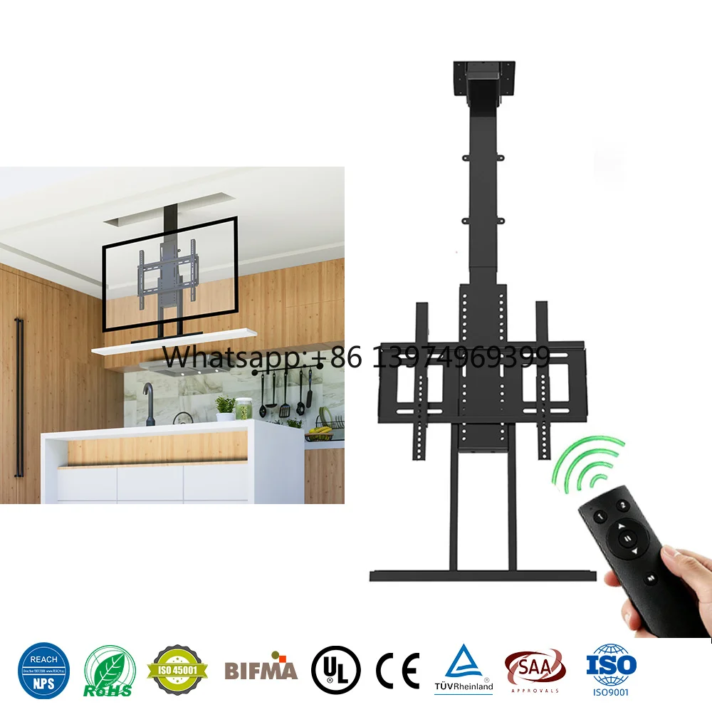Heavy Duty Electric Ceiling TV Mount Sturdy Motorized TV Lift Stand 500N Load Capacity Smooth Lifting for Home Theater
