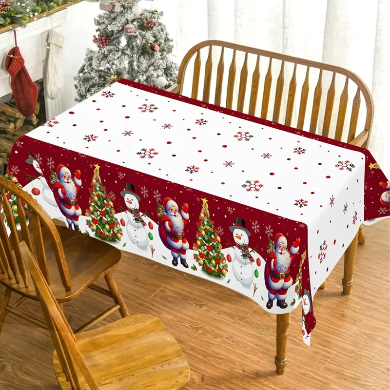 Merry Christmas Disposable Plastic Tablecloth Christmas Decorations for Home 2025 Table Cover Navidad Noel New Year Gifts Dining