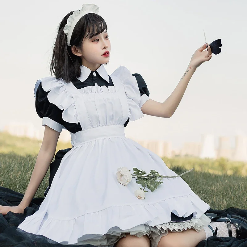 Cos black and white maid outfit cute maid soft girl Lolita dress Japanese sexy cat girl uniform party set