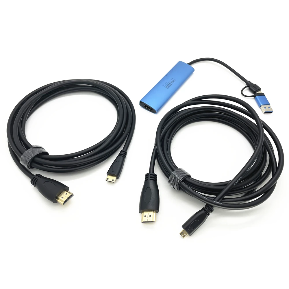 2in1 USB & Type-C to Micro / Mini HDMI-compatible Video Capture Card Live Streaming Cable for Sony Canon Nikon Fuji Camera PC 4K