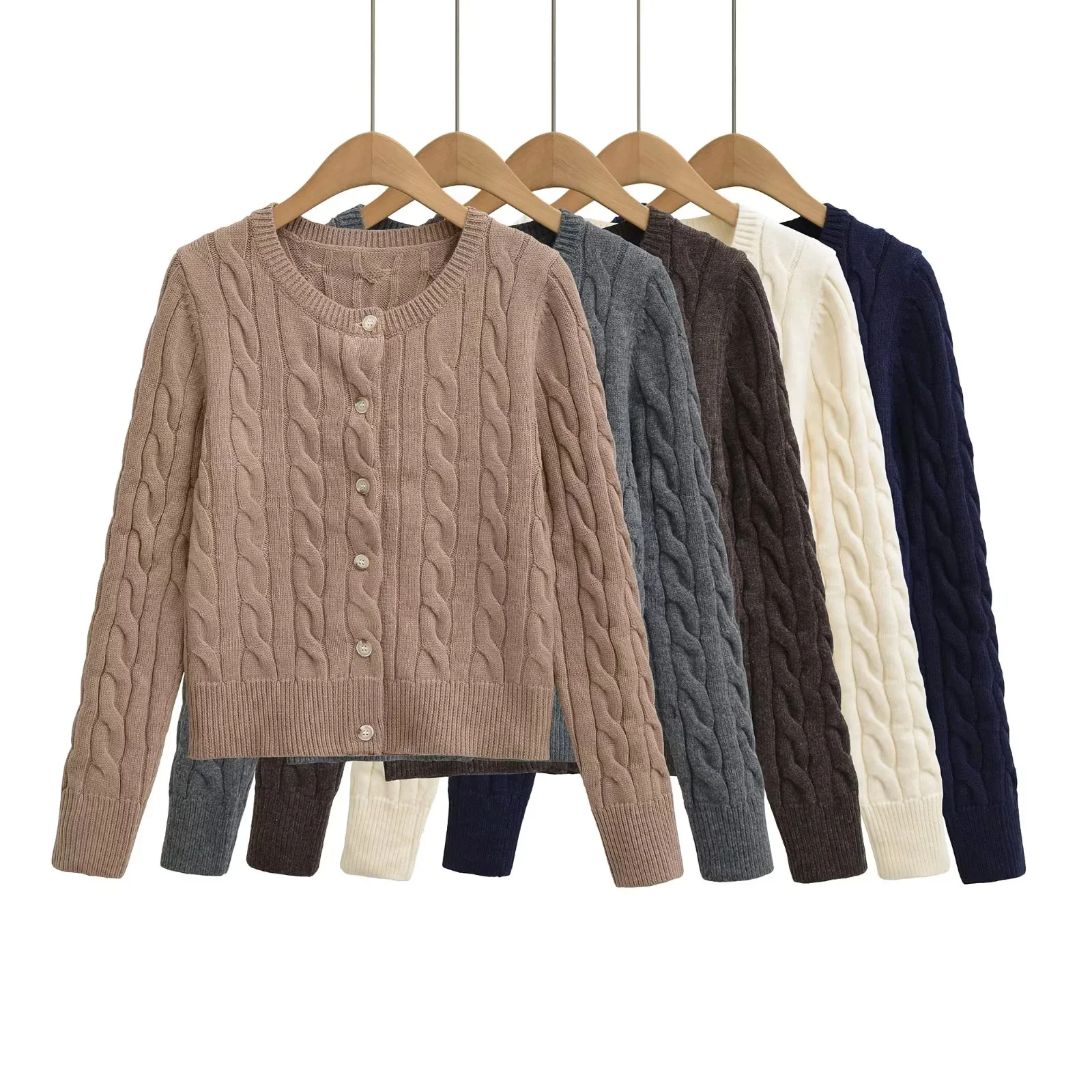 

Retro Sle Loose Knitted Cardigan Women's Long Sve Outerwear Button up Slimming Top Winter New Arrival Blue Sweater