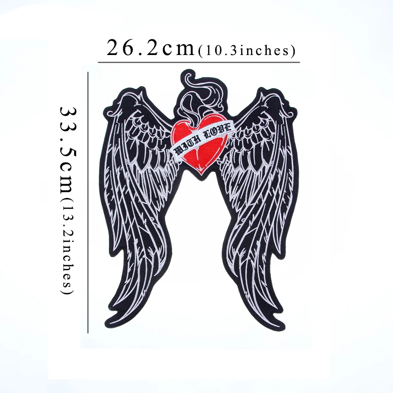 Large  Embroidery Patches Angel Wings Red  Heart Cross Medal  Lightness for Jacket Back Vest  Biker Punk Accessories Sew On