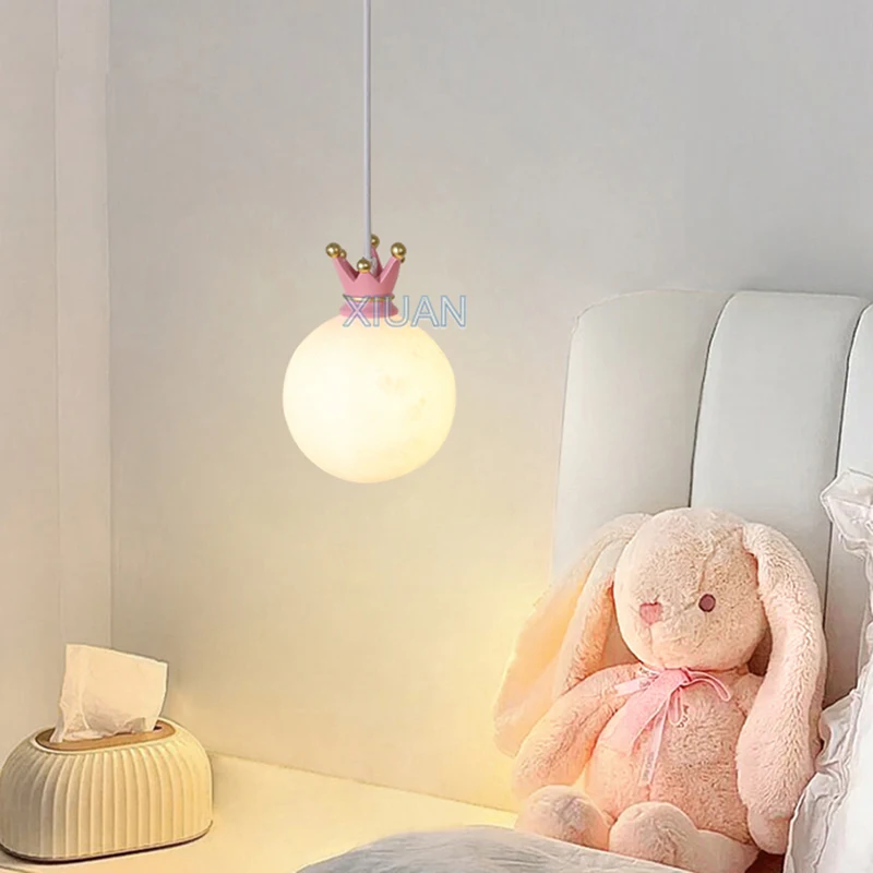 Small Children\'s Room Bedside Pendant Lamps White Pink Crown Bowknot Princess Bedroom Hanging Light G9 Girls Cloakroom Hallway