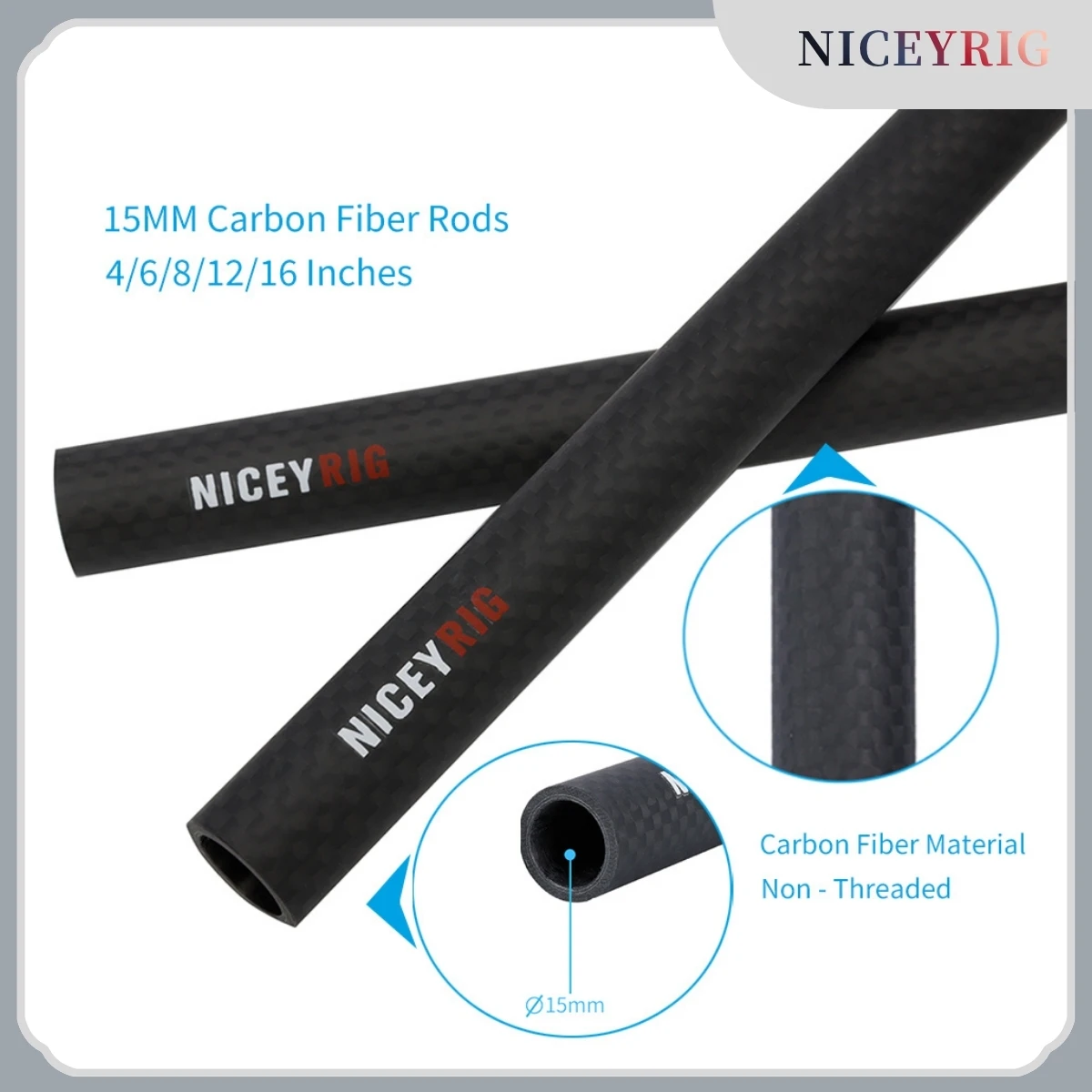 NICEYRIG 15mm Carbon Fiber Rod 4/6/8/12/16 Inch Standard for 15mm Lens Support/Matte Box/Cage Rig/Camera Riser Rod Rail System