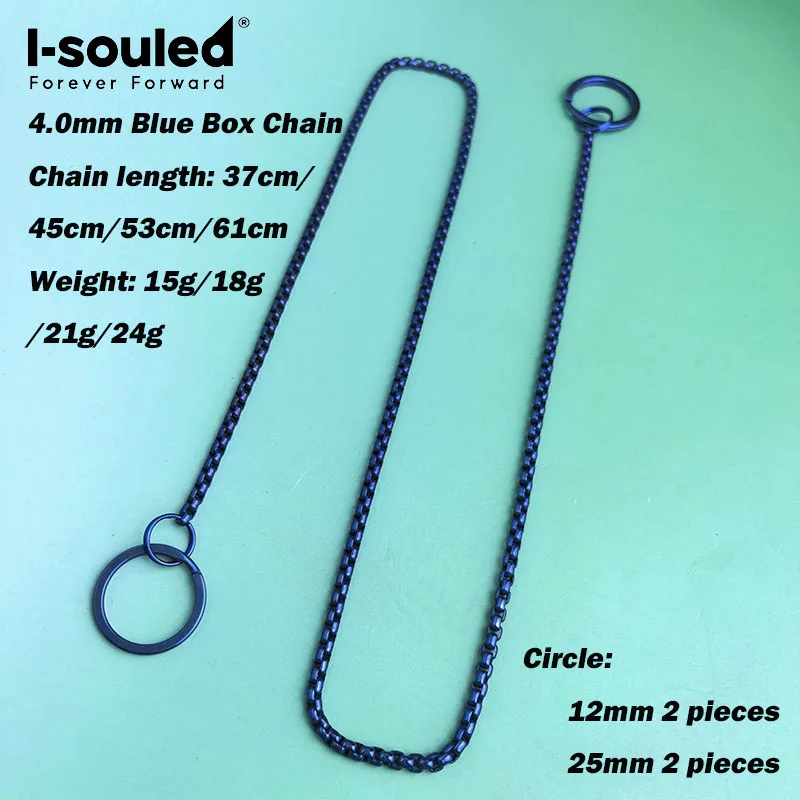 4.0mm pure titanium blue gold box chain with keychain and titanium ring, simple, personalized and fashionable