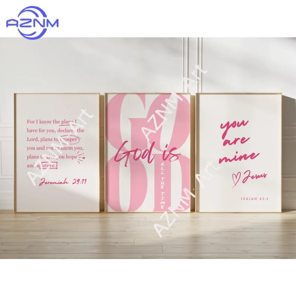 Frameless Fashion Pink Girly Christian Wall Art,God Is Good To Print All The Time,You Are My Print,Living Room Wall Art Decor