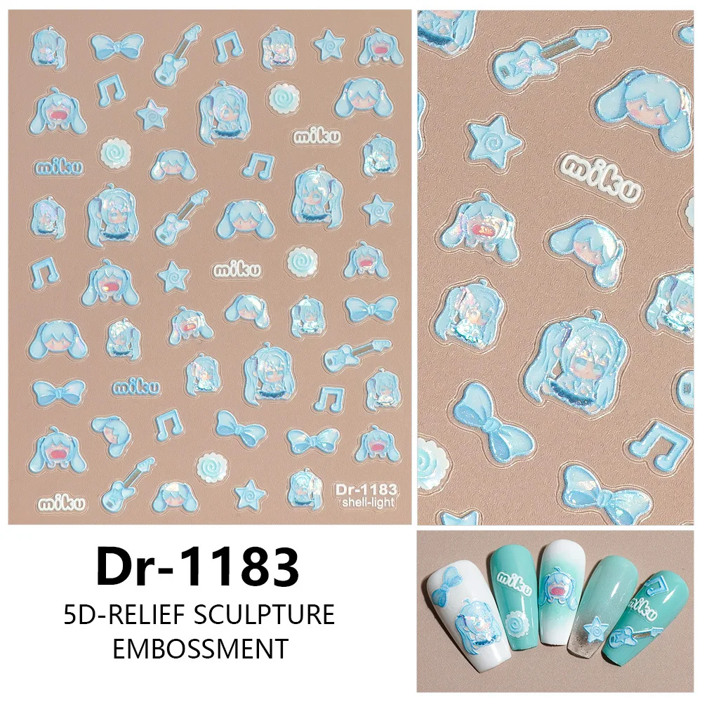5D Hatsune Miku Nagelaufkleber Virtuelle Charakter-Sängerin Selbstklebende Nagelkunst-Accessoires Niedliche Musik-Elemente Virtuelle Nagelteile