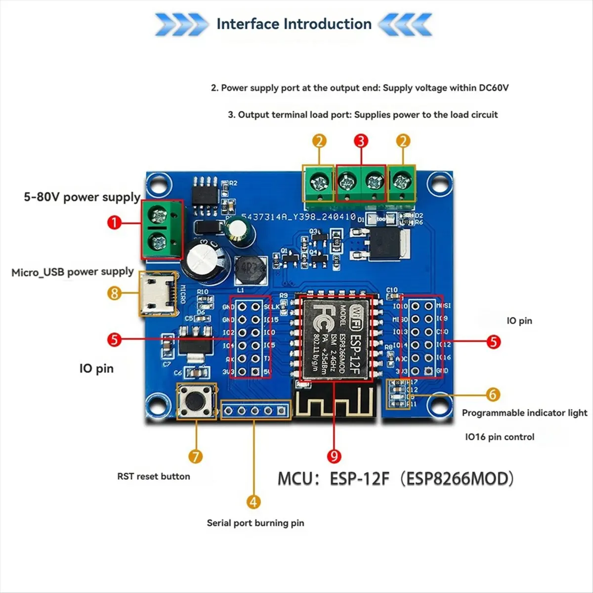 

[ABDH] ESP8266 WIFI Single Relay MOS Switch Control Module ESP-12F Development Board Support DC 5-80V and USB Port Power Supply