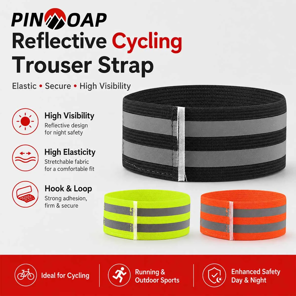 PINMOAP 1/2PCS  Cycling Pant Leg Band Adjustable Bike Ankle Strap Reflective Trouser Clip For Bicycle Commuting Running Outdoor