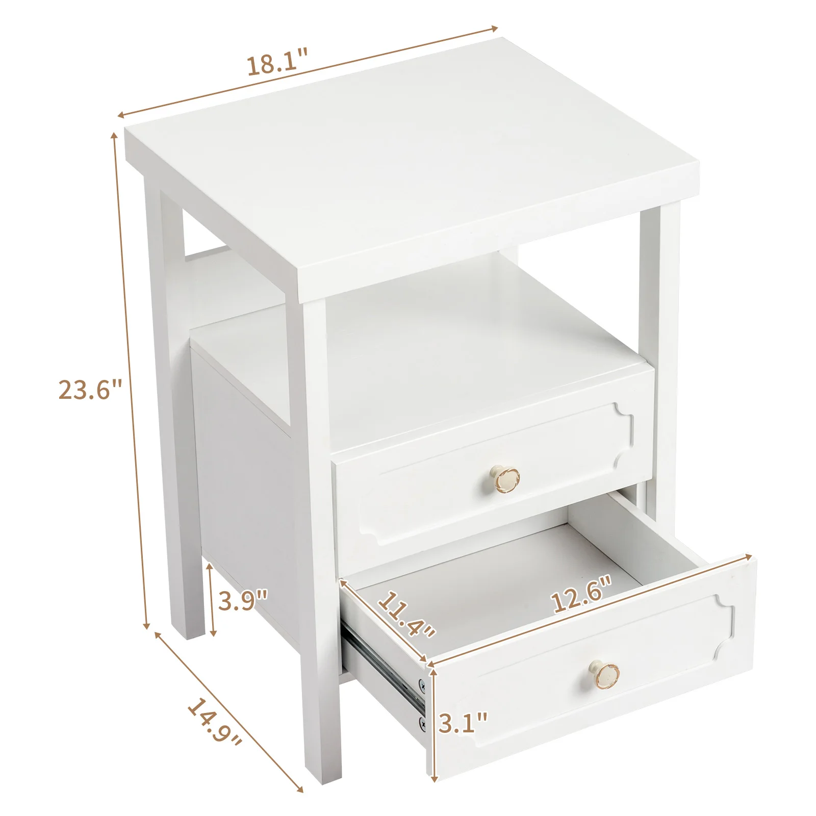 Wood Nightstand End Side Table with 2 Drawer for Living Room, Bedroom