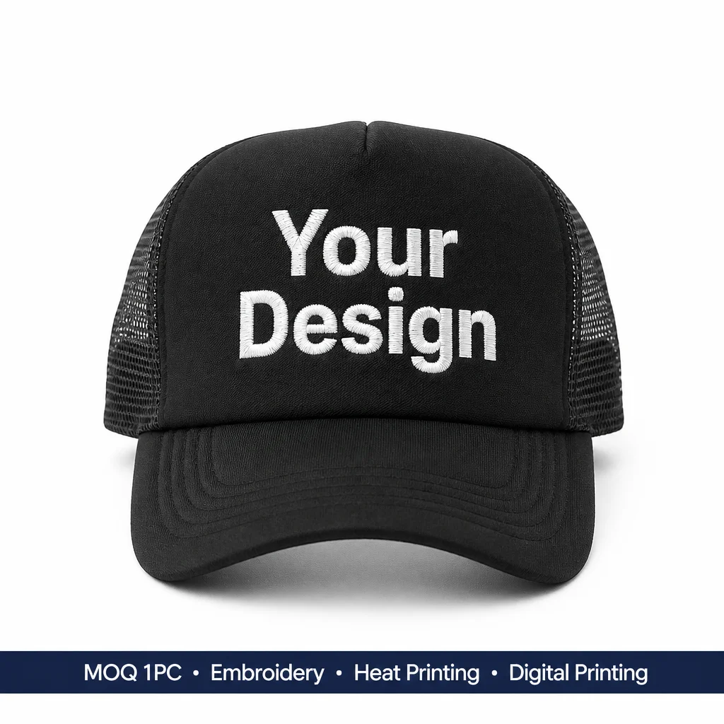 Customized Sponge Mesh Cap with Embroidered Logo and Heat Transfer Printing, Breathable Mesh Baseball Cap for Catering Advertising, Printed Advertising Cap