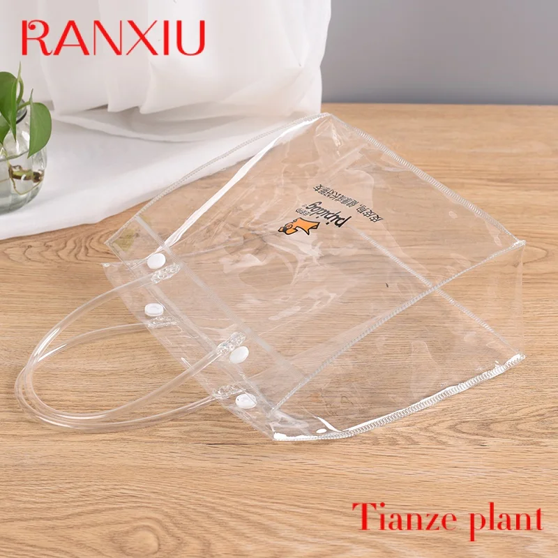 Custom Customized transparent PVC handbag beverage packaging bag waterproof leisure food plastic bag with buttons