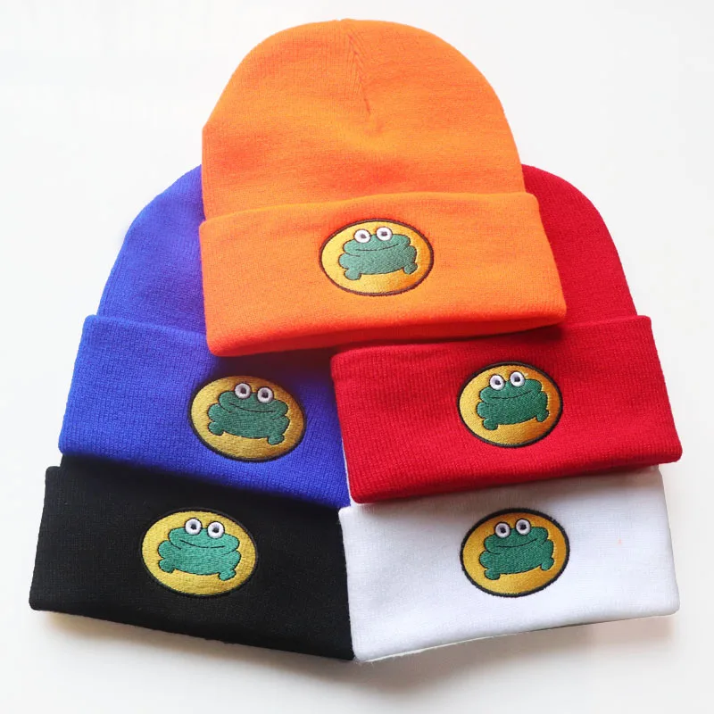 Cartoon Frog Wool Cap Parappa The Rapper Beanie Winter Hat Frog Knitted Hat Adult Cycling Pullover Warm Outdoor Student Cap