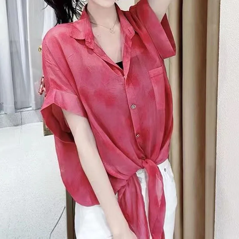 Korean Loose Turn-down Collar Short Sleeve Shirt Women\'s Clothing Summer Simplicity Fashion Solid Color Single-breasted Blouse