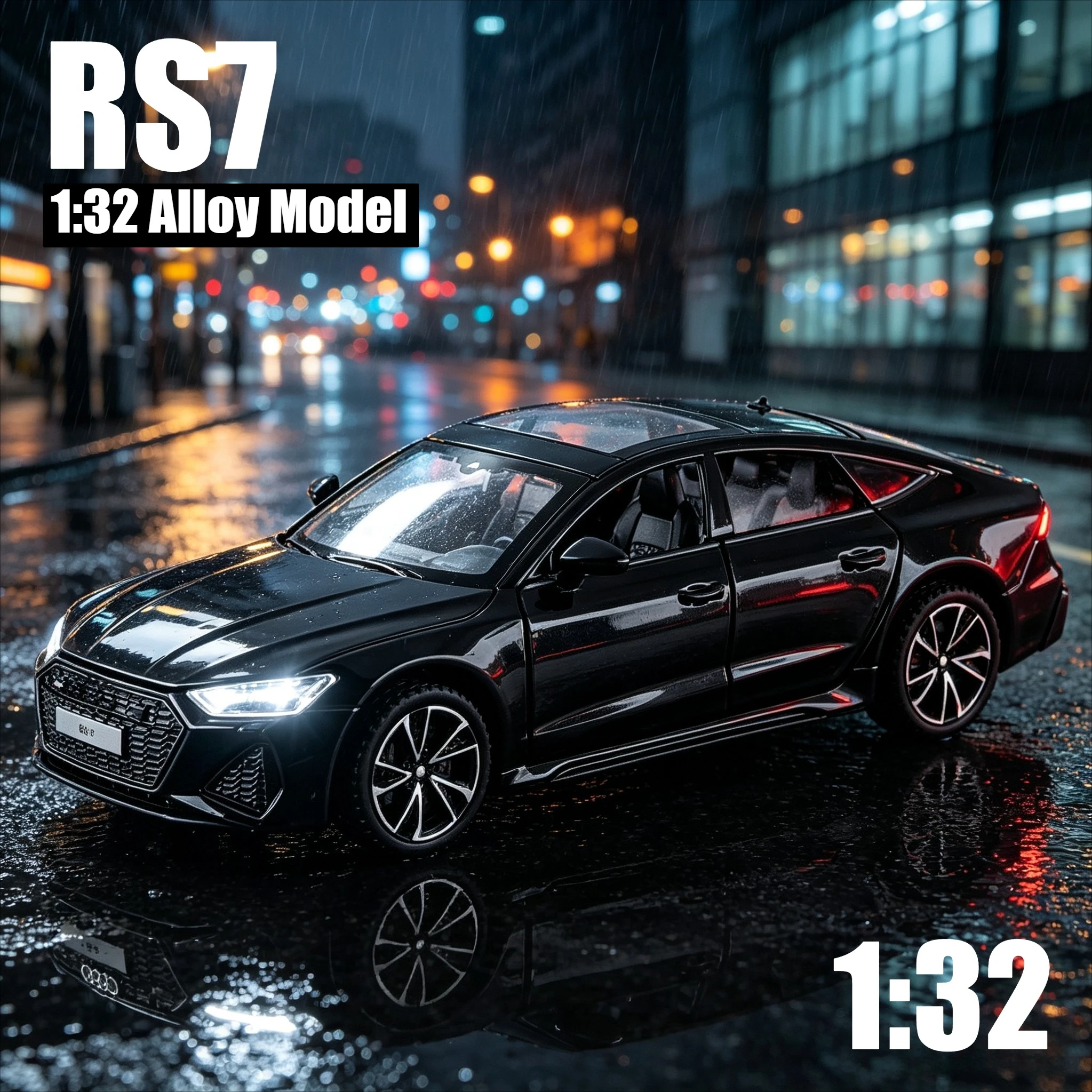 1:32 RS7 Simulation Alloy Car Model Sound and Light Sound Effect Pullback Desktop Ornament Toy Gift