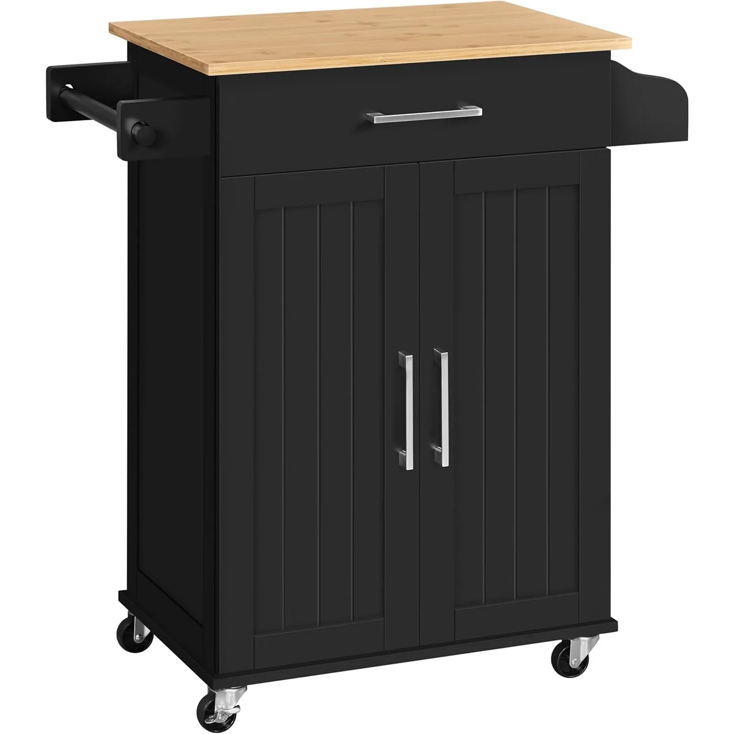 

Кухонный остров на колесах с шкафом для хранения, кухонная тележка на колесиках с бамбуковой столешницей, ящиком и полкой для специй Вешалка для полотенец, микроволновая печь